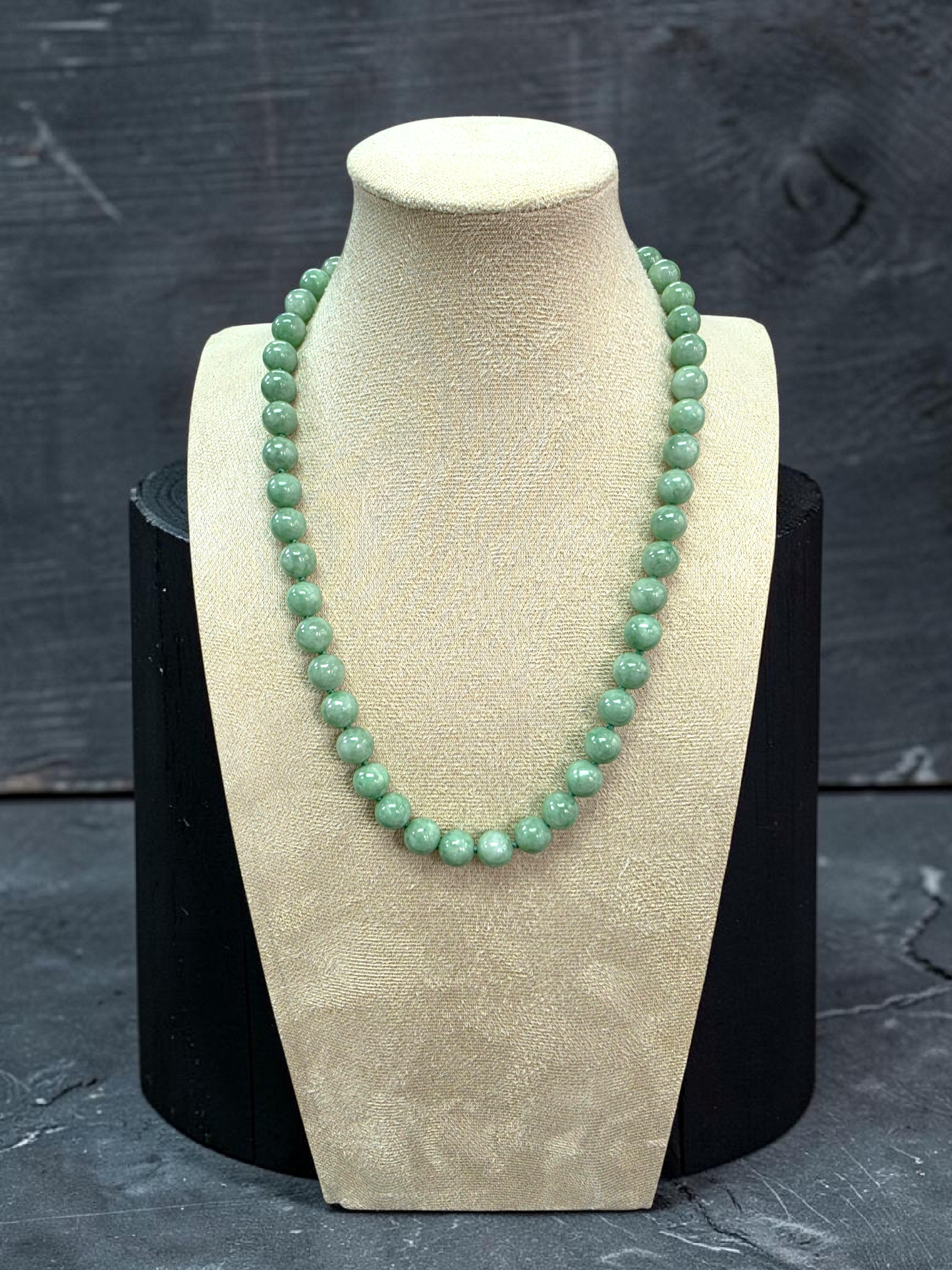 Winter Green Burmese A-Jade Beaded Long Necklace - 18.20 inches (9mm Each x 47 Beads) with Sterling Silver 925 - 10015