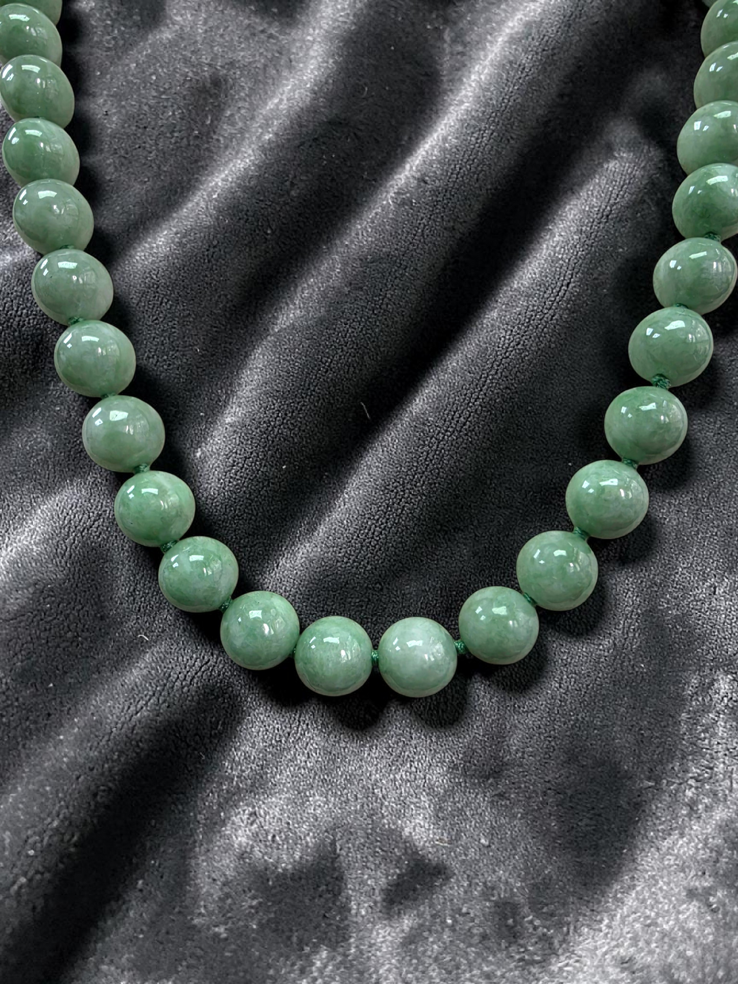 Winter Green Burmese A-Jade Beaded Long Necklace - 18.20 inches (9mm Each x 47 Beads) with Sterling Silver 925 - 10015