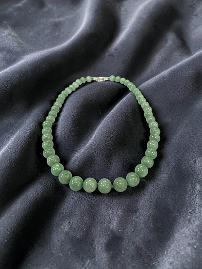 Winter Green Burmese A-Jade Beaded Long Necklace - 18.20 inches (9mm Each x 47 Beads) with Sterling Silver 925 - 10015