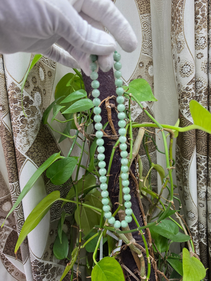 Winter Green Burmese A-Jade Beaded Long Necklace - 18.20 inches (9mm Each x 47 Beads) with Sterling Silver 925 - 10015
