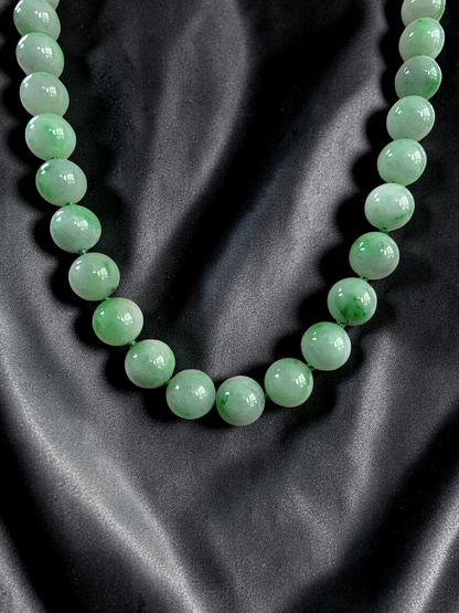 Winter Green Burmese A-Jade Beaded Long Necklace - 18.60 inches (10.50mm Each x 40 Beads) with Sterling Silver 925 - 10016