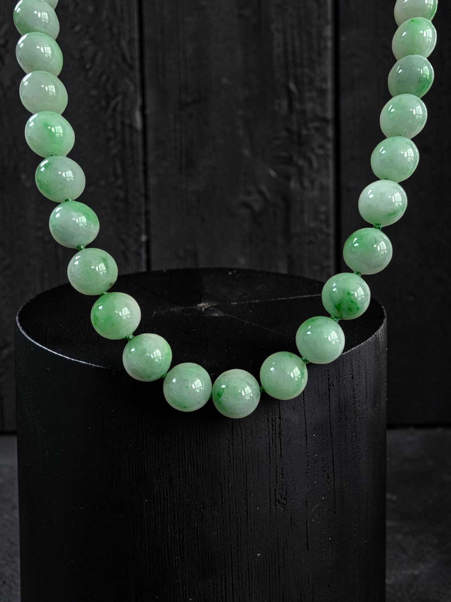Winter Green Burmese A-Jade Beaded Long Necklace - 18.60 inches (10.50mm Each x 40 Beads) with Sterling Silver 925 - 10016