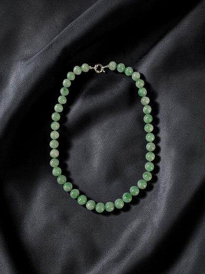 Winter Green Burmese A-Jade Beaded Long Necklace - 18.60 inches (10.50mm Each x 40 Beads) with Sterling Silver 925 - 10016