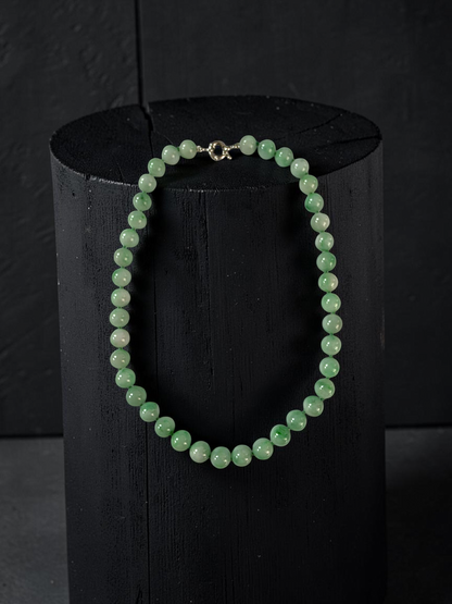 Winter Green Burmese A-Jade Beaded Long Necklace - 18.60 inches (10.50mm Each x 40 Beads) with Sterling Silver 925 - 10016