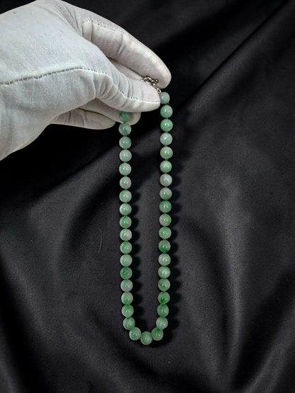 Winter Green Burmese A-Jade Beaded Long Necklace - 18.60 inches (10.50mm Each x 40 Beads) with Sterling Silver 925 - 10016