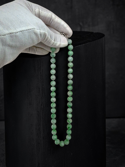 Winter Green Burmese A-Jade Beaded Long Necklace - 18.60 inches (10.50mm Each x 40 Beads) with Sterling Silver 925 - 10016