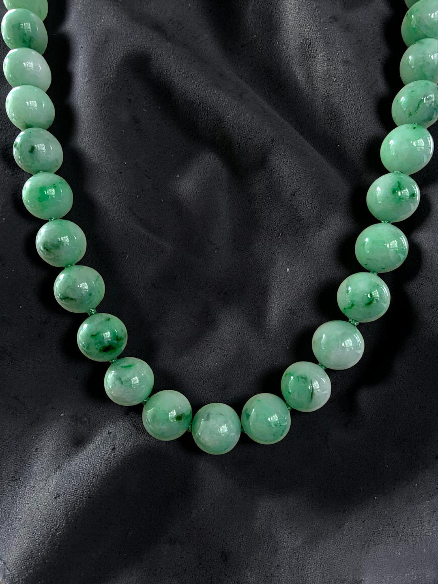 Winter Green Burmese A-Jade Beaded Long Necklace - 18.50 inches (10.50mm Each x 40 Beads) with Sterling Silver 925 - 10017