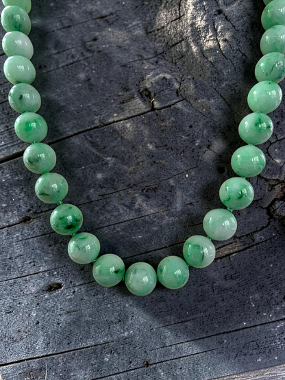 Winter Green Burmese A-Jade Beaded Long Necklace - 18.50 inches (10.50mm Each x 40 Beads) with Sterling Silver 925 - 10017