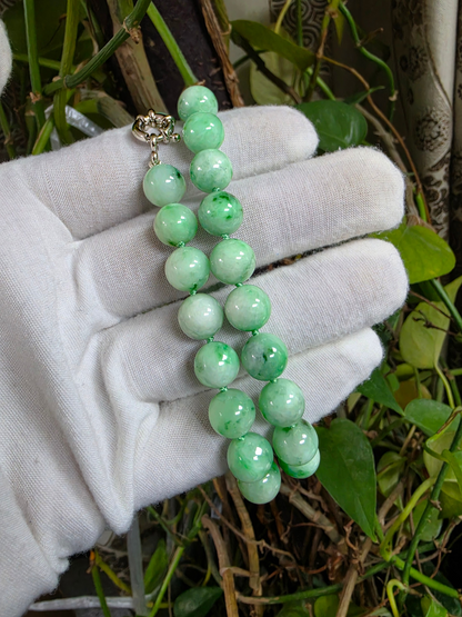 Winter Green Burmese A-Jade Beaded Long Necklace - 18.50 inches (10.50mm Each x 40 Beads) with Sterling Silver 925 - 10017