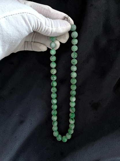 Winter Green Burmese A-Jade Beaded Long Necklace - 18.50 inches (10.50mm Each x 40 Beads) with Sterling Silver 925 - 10017