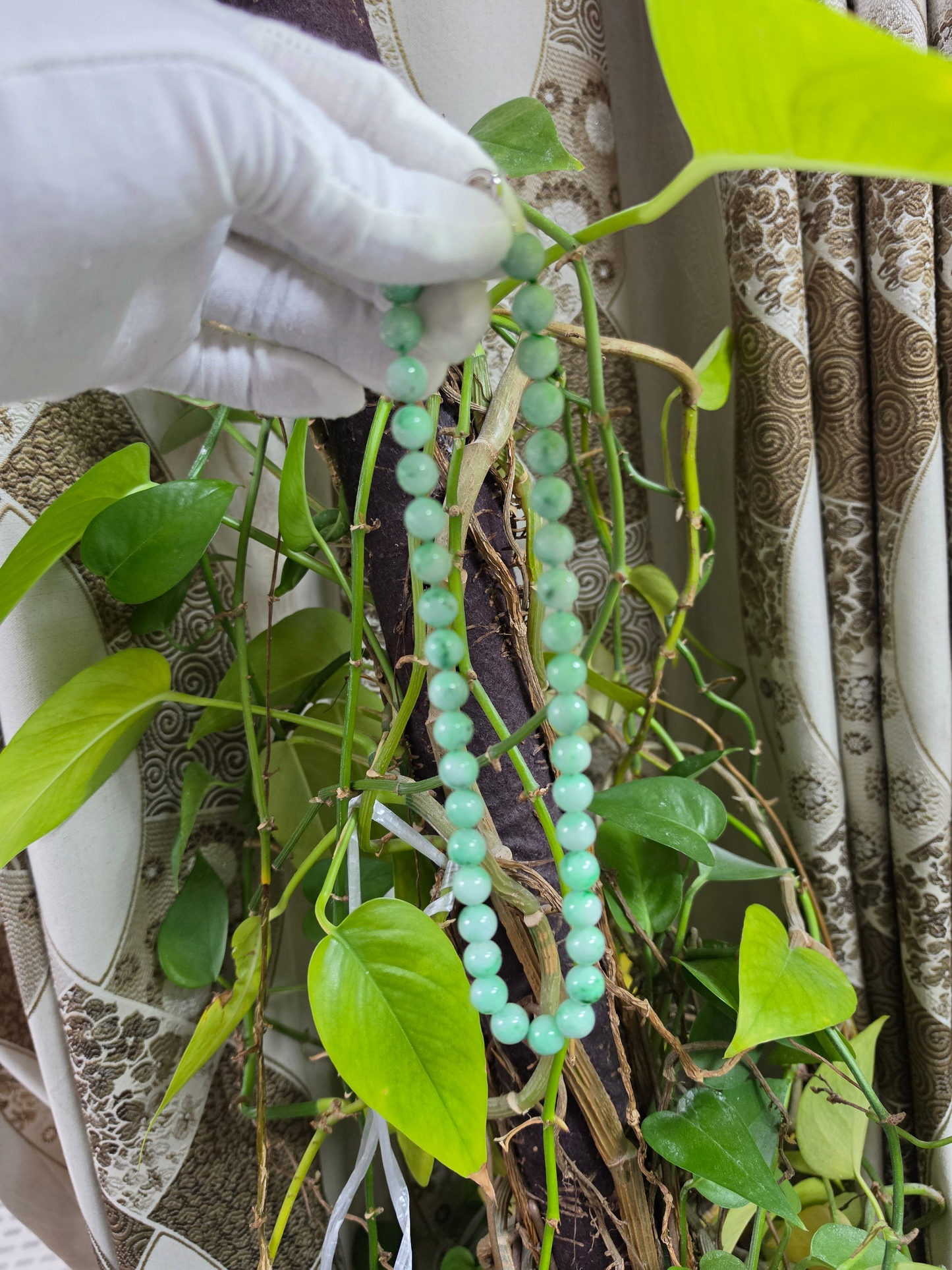 Winter Green Burmese A-Jade Beaded Long Necklace - 18.50 inches (10.50mm Each x 40 Beads) with Sterling Silver 925 - 10017