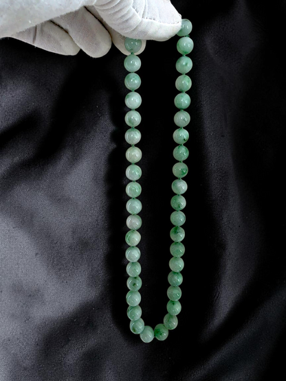 Winter Green Burmese A-Jade Beaded Long Necklace - 18.50 inches (10.50mm Each x 40 Beads) with Sterling Silver 925 - 10018