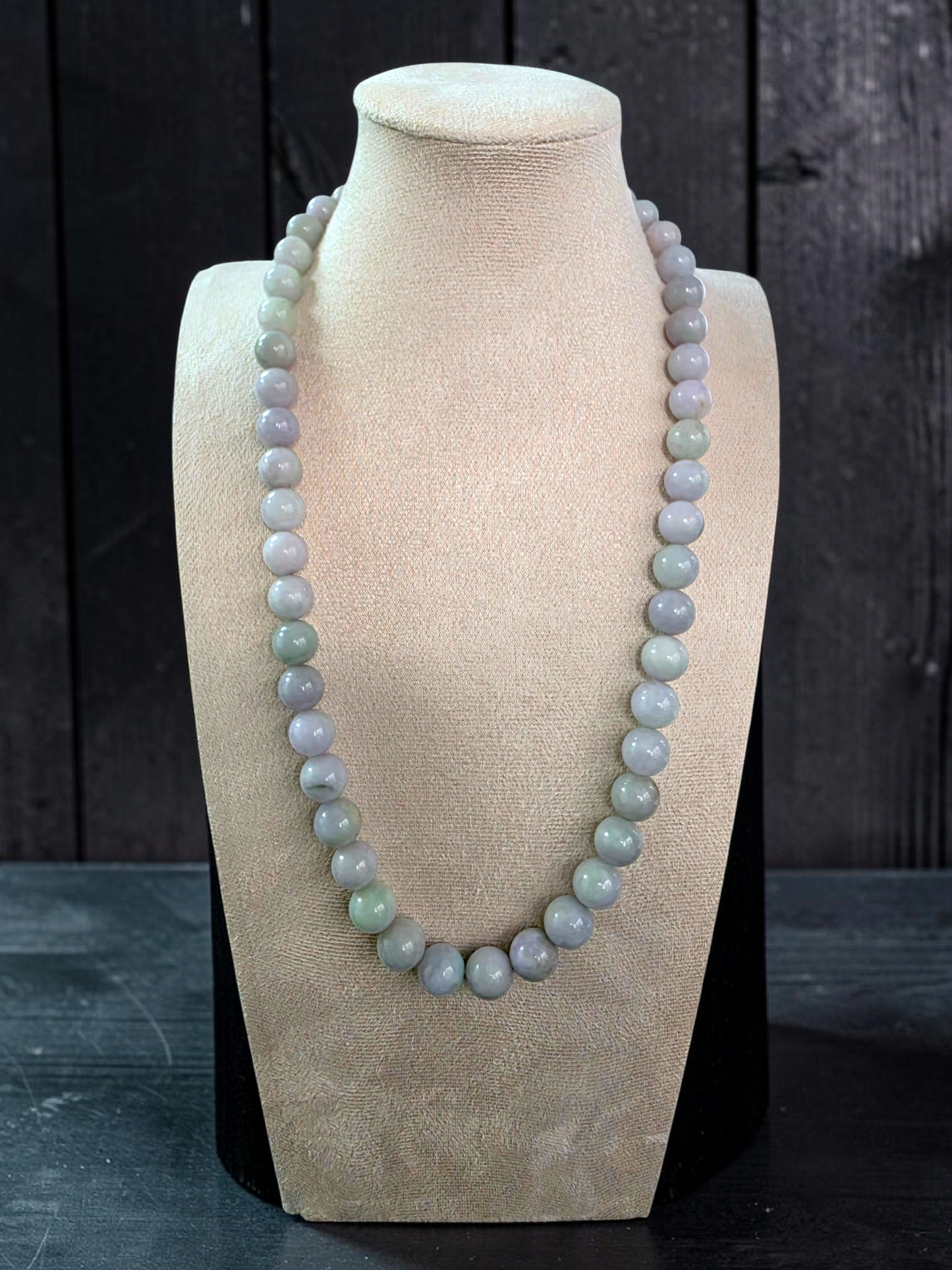Winter Lavender Burmese A-Jade Beaded Long Necklace - 20.90 inches (11-12mm Each x 49 Beads) with Sterling Silver 925 - 10019
