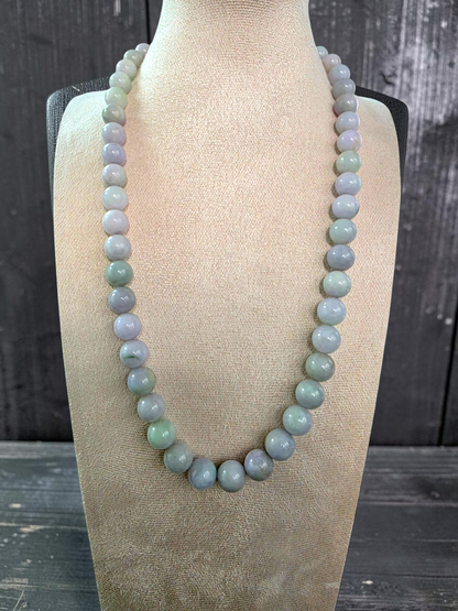 Winter Lavender Burmese A-Jade Beaded Long Necklace - 20.90 inches (11-12mm Each x 49 Beads) with Sterling Silver 925 - 10019
