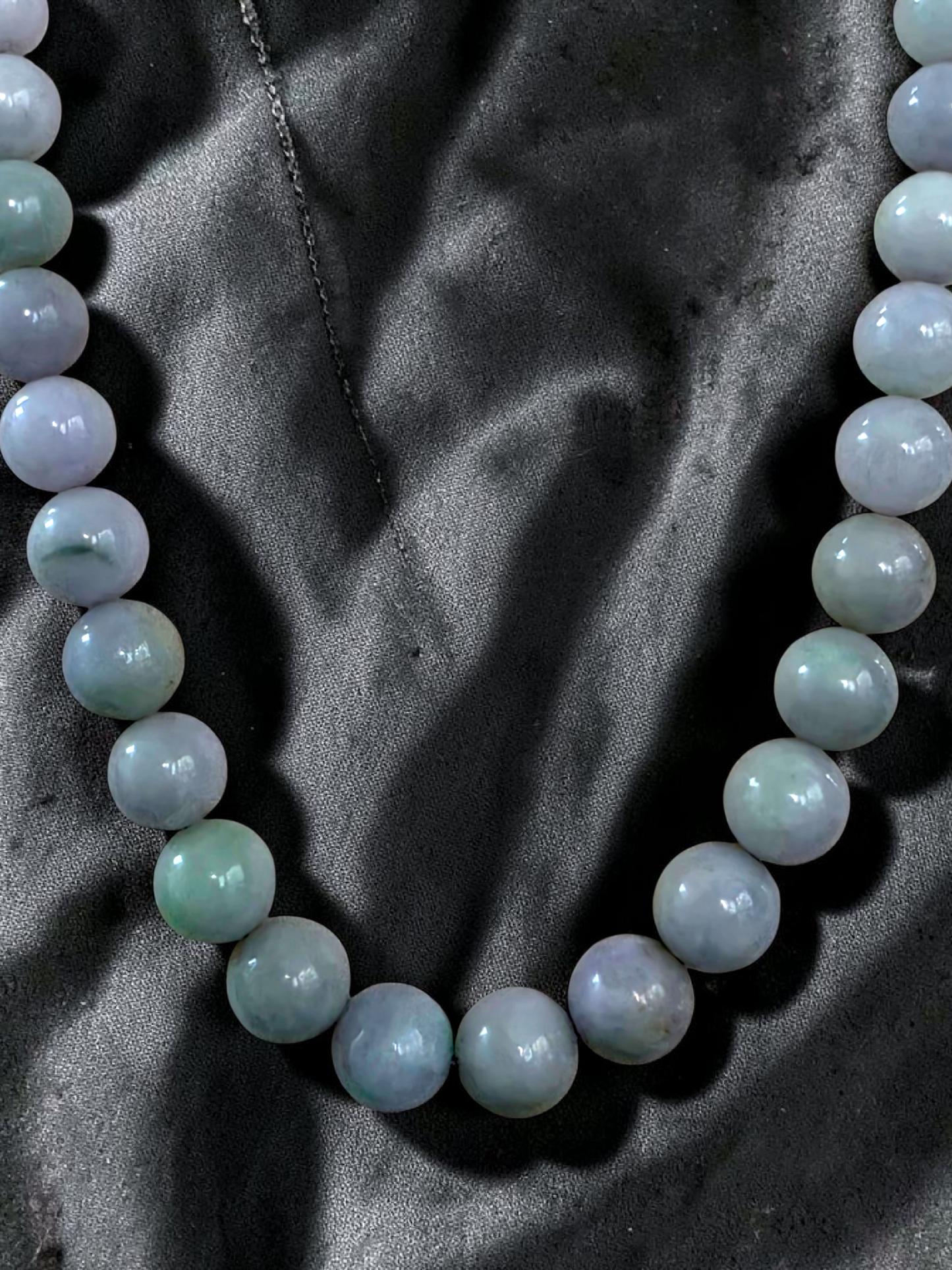 Winter Lavender Burmese A-Jade Beaded Long Necklace - 20.90 inches (11-12mm Each x 49 Beads) with Sterling Silver 925 - 10019