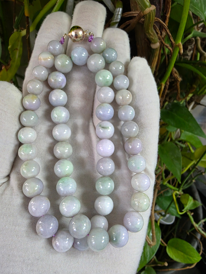Winter Lavender Burmese A-Jade Beaded Long Necklace - 20.90 inches (11-12mm Each x 49 Beads) with Sterling Silver 925 - 10019