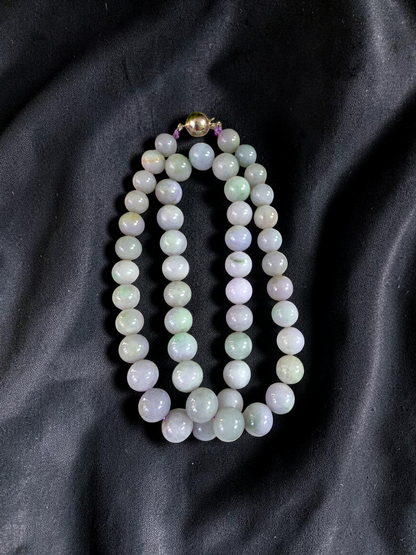 Winter Lavender Burmese A-Jade Beaded Long Necklace - 20.90 inches (11-12mm Each x 49 Beads) with Sterling Silver 925 - 10019