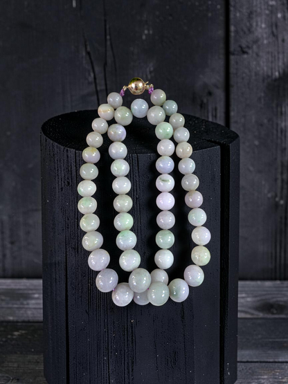 Winter Lavender Burmese A-Jade Beaded Long Necklace - 20.90 inches (11-12mm Each x 49 Beads) with Sterling Silver 925 - 10019