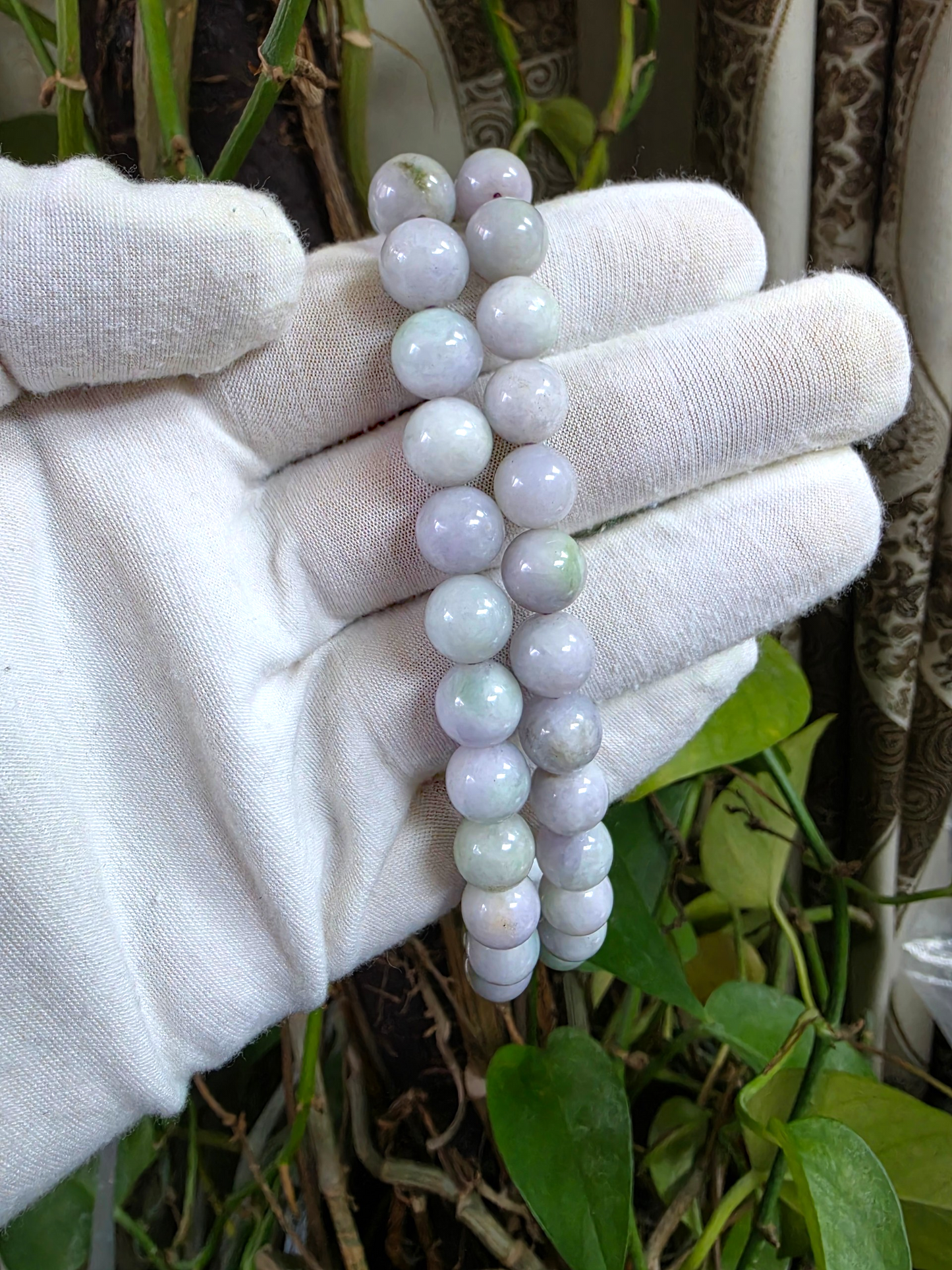 Winter Lavender Burmese A-Jade Beaded Long Necklace - 20.90 inches (11-12mm Each x 49 Beads) with Sterling Silver 925 - 10019