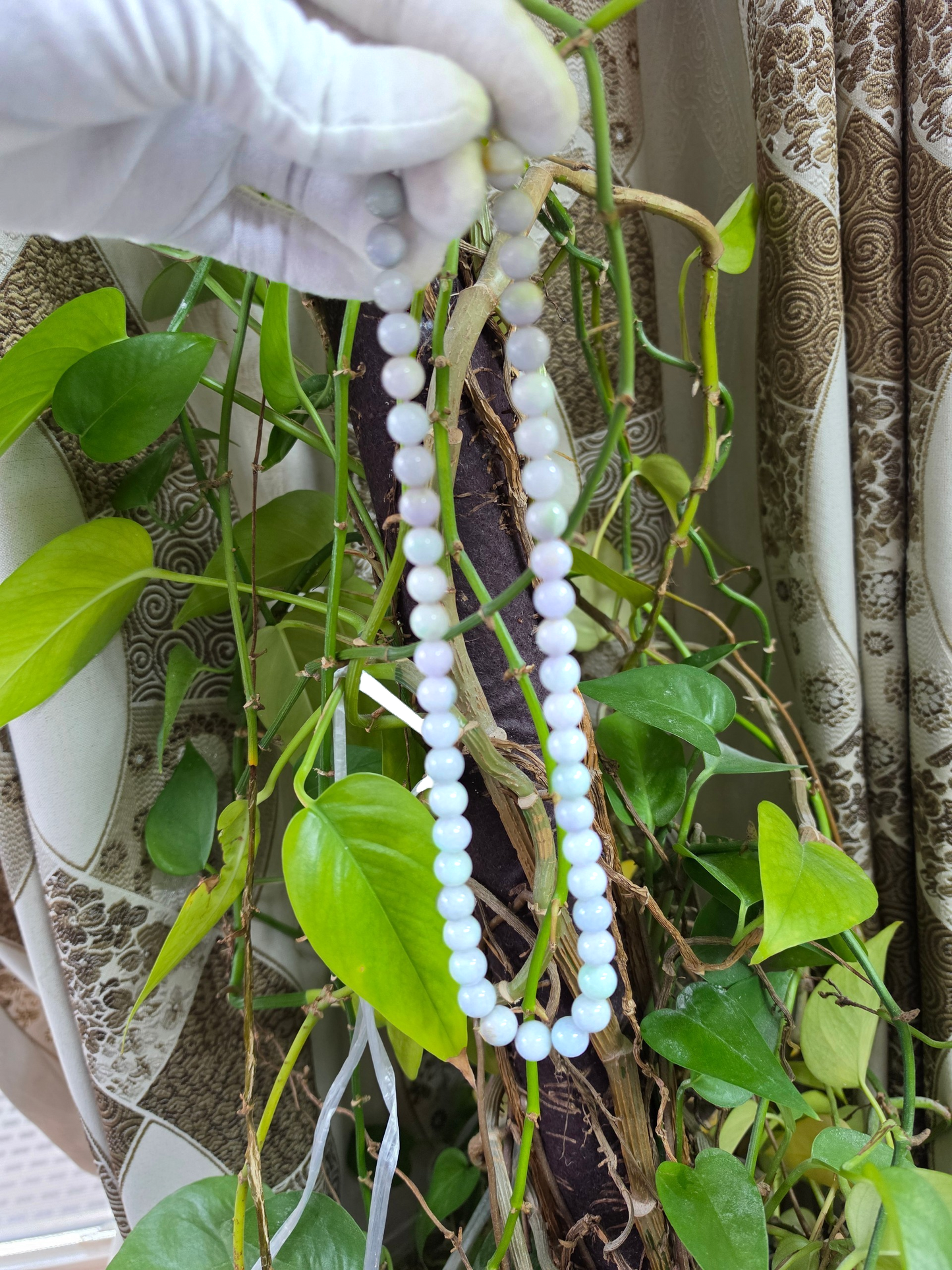 Winter Lavender Burmese A-Jade Beaded Long Necklace - 20.90 inches (11-12mm Each x 49 Beads) with Sterling Silver 925 - 10019