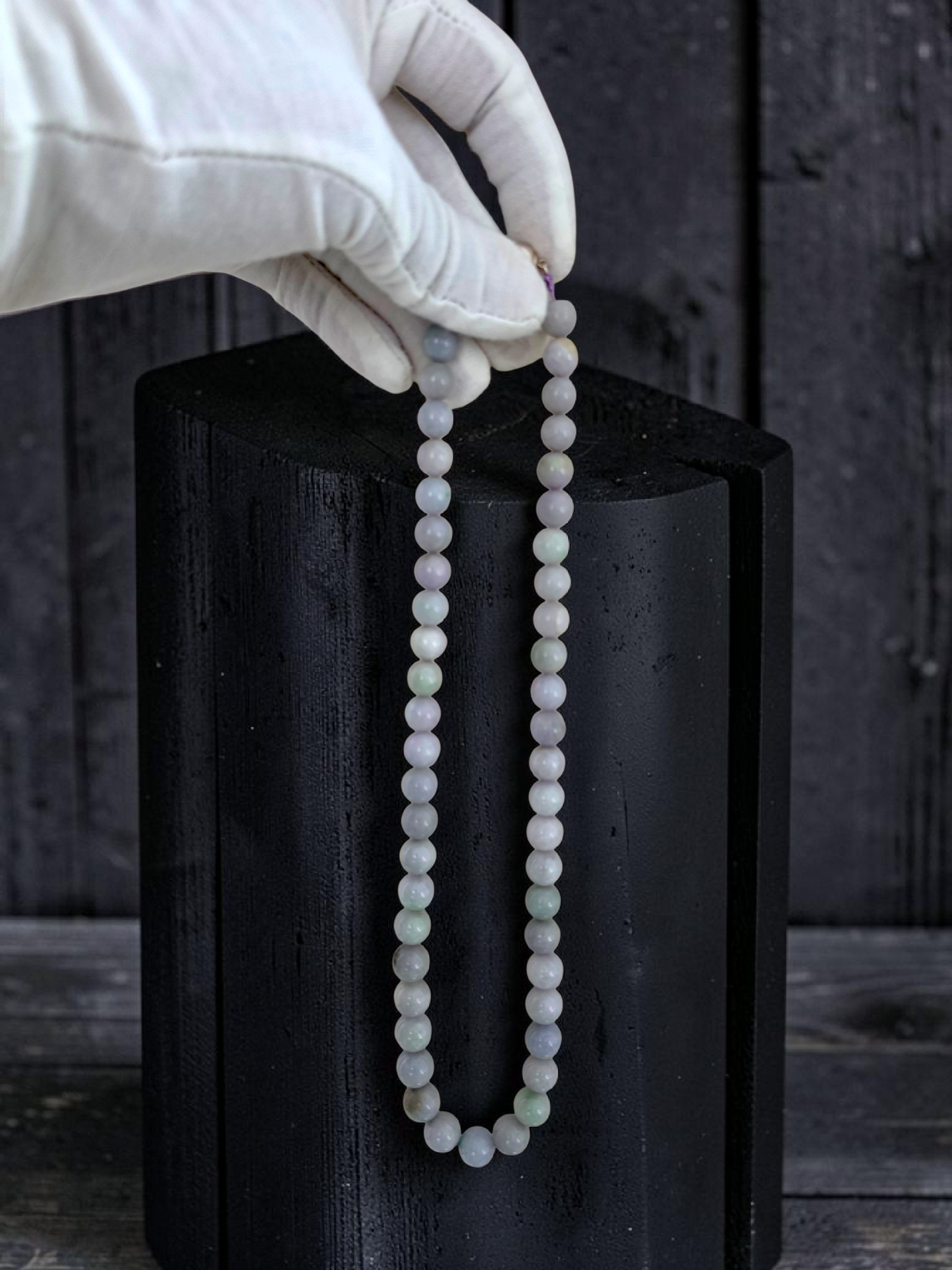 Winter Lavender Burmese A-Jade Beaded Long Necklace - 20.90 inches (11-12mm Each x 49 Beads) with Sterling Silver 925 - 10019
