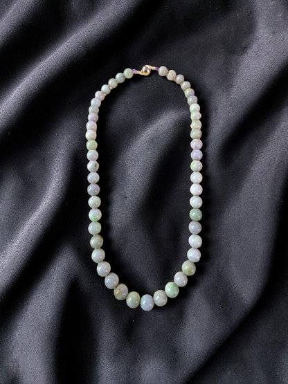 Winter Lavender Burmese A-Jade Beaded Long Necklace - 20.90 inches (11-12mm Each x 49 Beads) with Sterling Silver 925 - 10019