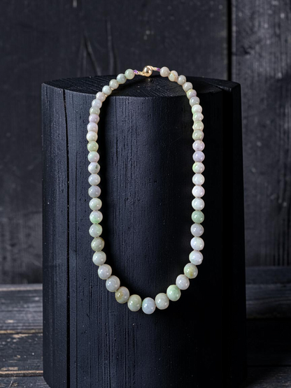 Winter Lavender Burmese A-Jade Beaded Long Necklace - 20.90 inches (11-12mm Each x 49 Beads) with Sterling Silver 925 - 10019