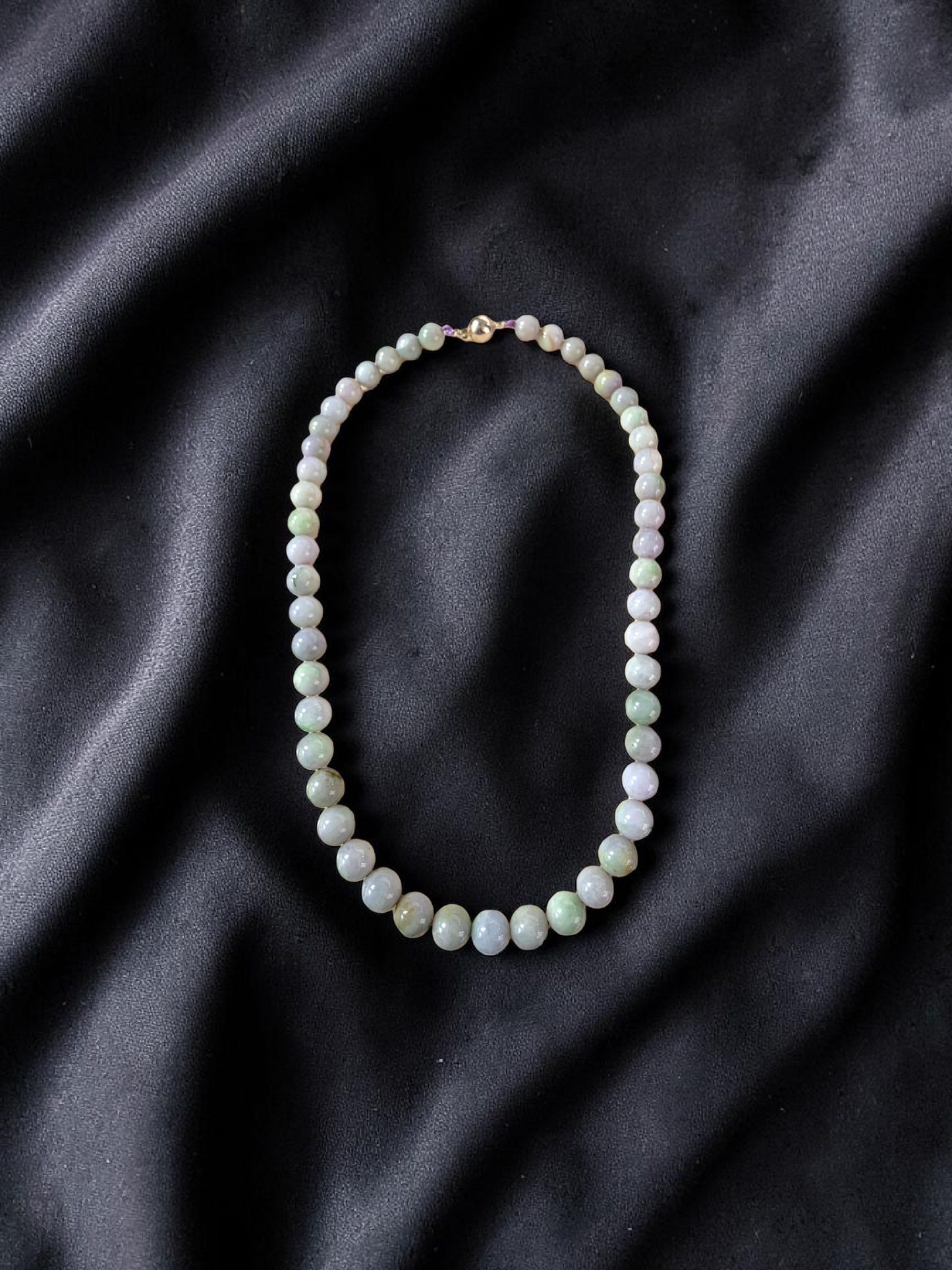 Winter Lavender Burmese A-Jade Beaded Long Necklace - 20.90 inches (11-12mm Each x 49 Beads) with Sterling Silver 925 - 10019
