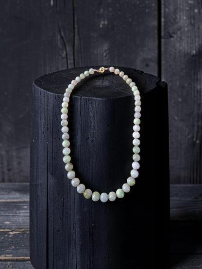Winter Lavender Burmese A-Jade Beaded Long Necklace - 20.90 inches (11-12mm Each x 49 Beads) with Sterling Silver 925 - 10019