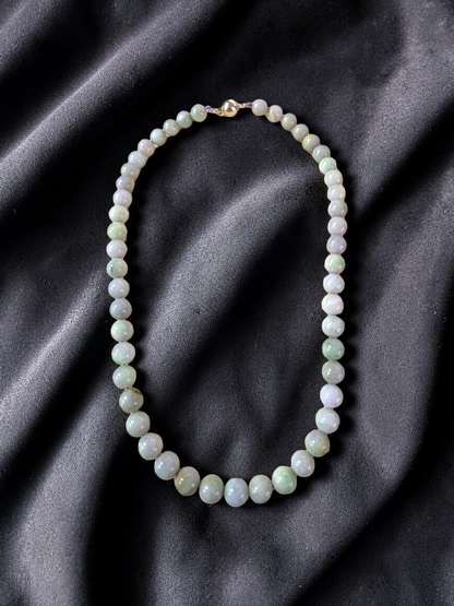 Winter Lavender Burmese A-Jade Beaded Long Necklace - 20.90 inches (11-12mm Each x 49 Beads) with Sterling Silver 925 - 10019