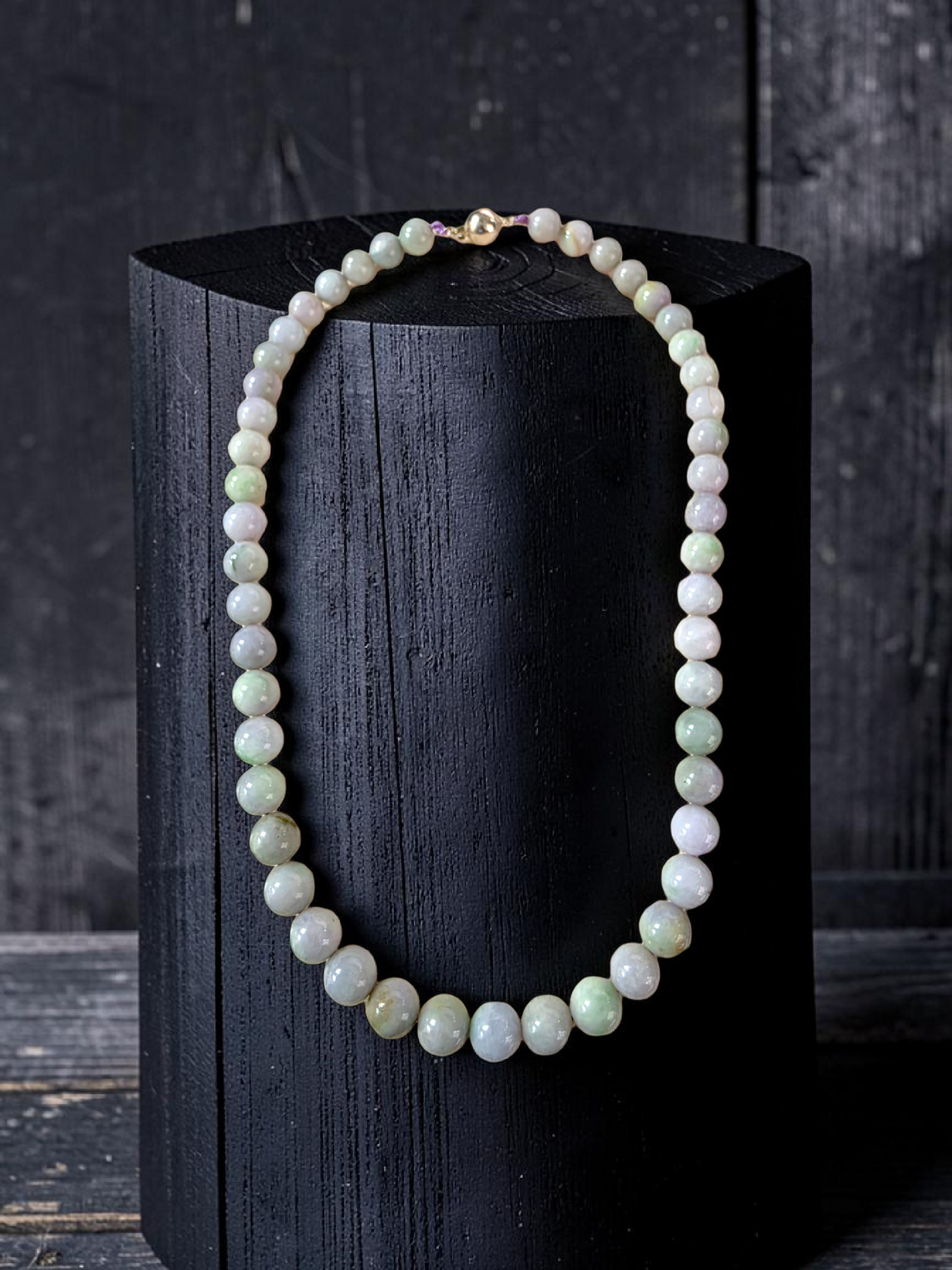 Winter Lavender Burmese A-Jade Beaded Long Necklace - 20.90 inches (11-12mm Each x 49 Beads) with Sterling Silver 925 - 10019