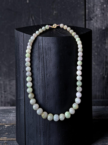 Winter Lavender Burmese A-Jade Beaded Long Necklace - 20.90 inches (11-12mm Each x 49 Beads) with Sterling Silver 925 - 10019