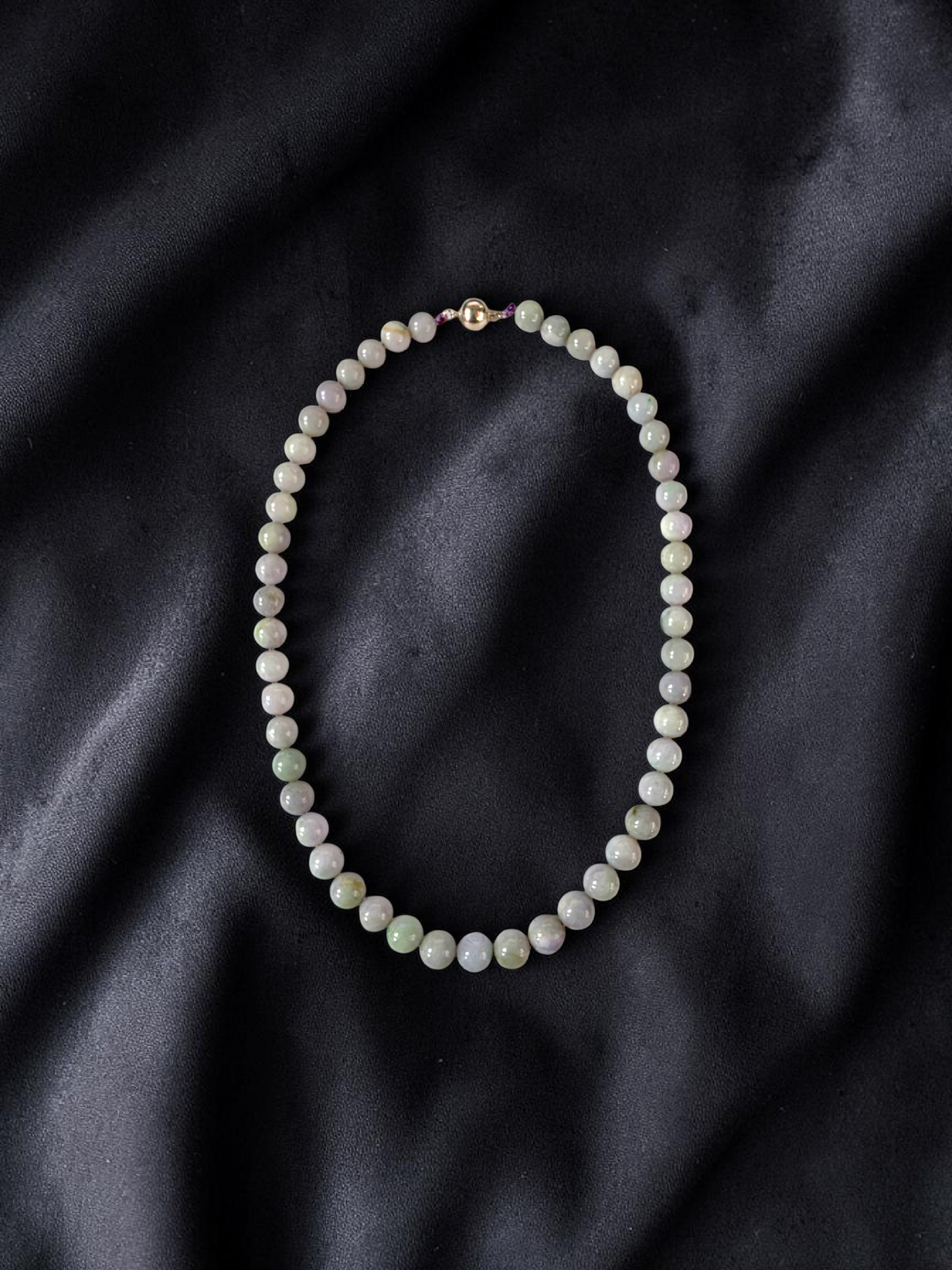 Winter Lavender Burmese A-Jade Beaded Long Necklace - 20.90 inches (11-12mm Each x 49 Beads) with Sterling Silver 925 - 10019