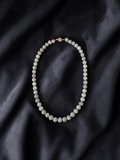 Winter Lavender Burmese A-Jade Beaded Long Necklace - 20.90 inches (11-12mm Each x 49 Beads) with Sterling Silver 925 - 10019