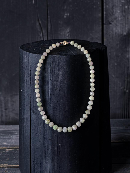 Winter Lavender Burmese A-Jade Beaded Long Necklace - 20.90 inches (11-12mm Each x 49 Beads) with Sterling Silver 925 - 10019