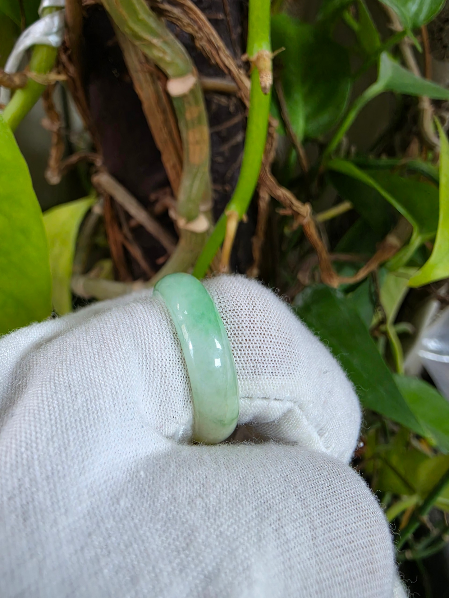 Burmese Green A-Jade Infinity Band Ring - Size US 10.5 - V4