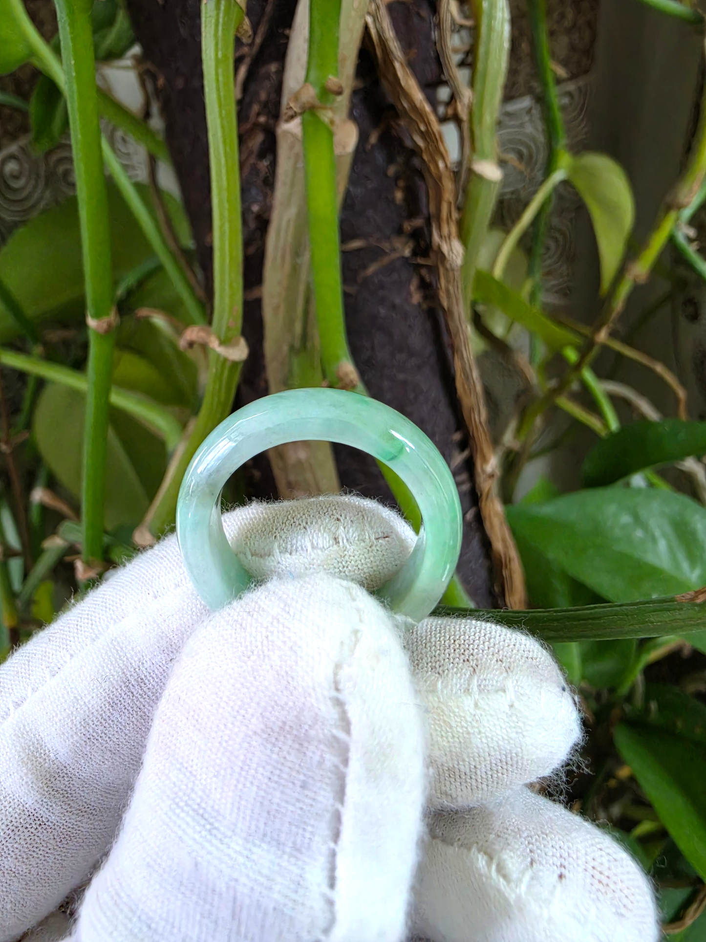 Burmese Green A-Jade Infinity Band Ring - Size US 8.5 - V5