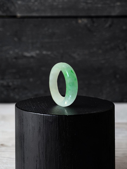 Burmese Green A-Jade Infinity Band Ring - Size US 6.5 - V9