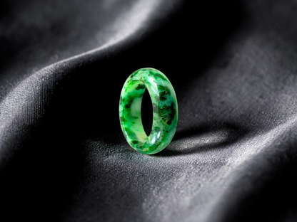 Burmese Flower Green A-Jade Infinity Band Ring - Size US 8 - V10