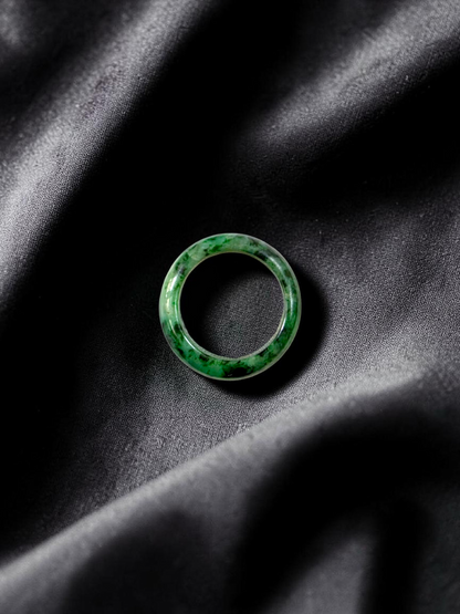 Burmese Flower Green A-Jade Infinity Band Ring - Size US 8 - V10