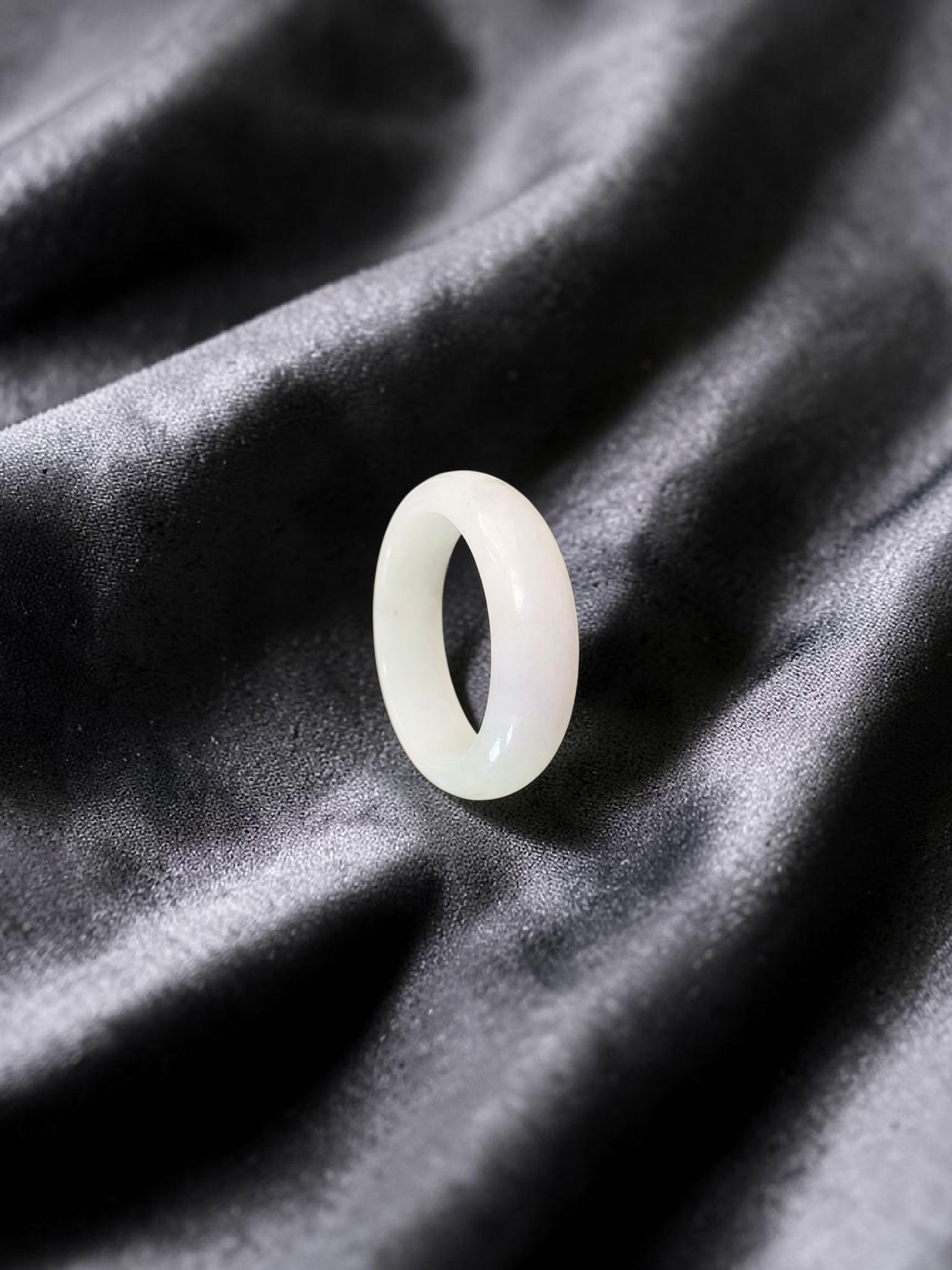 Burmese White A-Jade Infinity Band Ring - Size US 9 - V11