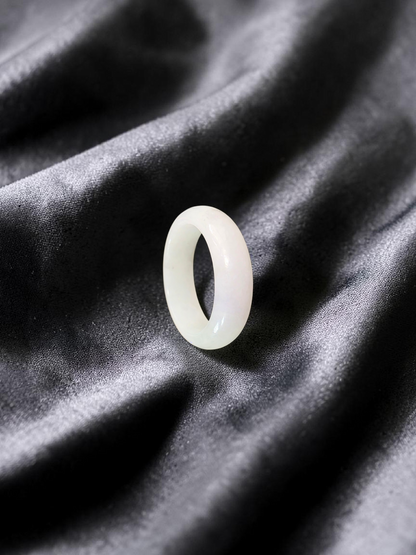 Burmese White A-Jade Infinity Band Ring - Size US 9 - V11