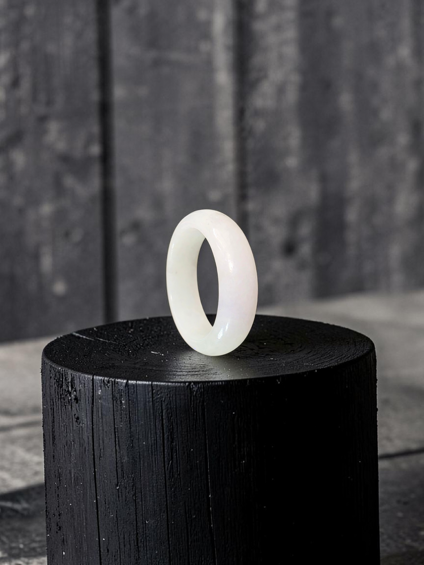 Burmese White A-Jade Infinity Band Ring - Size US 9 - V11