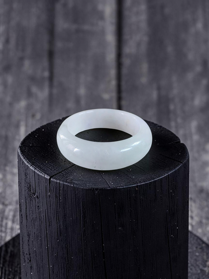 Burmese White A-Jade Infinity Band Ring - Size US 9 - V11