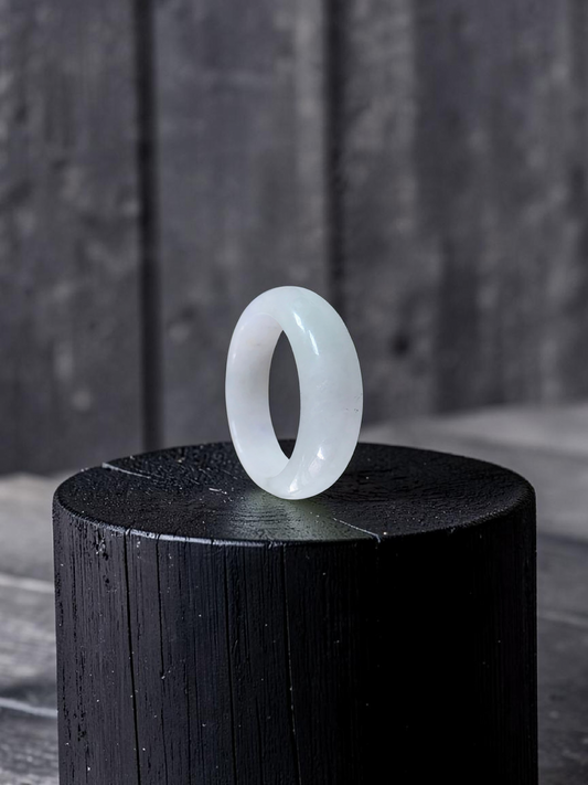Burmese White A-Jade Infinity Band Ring - Size US 9 - V11