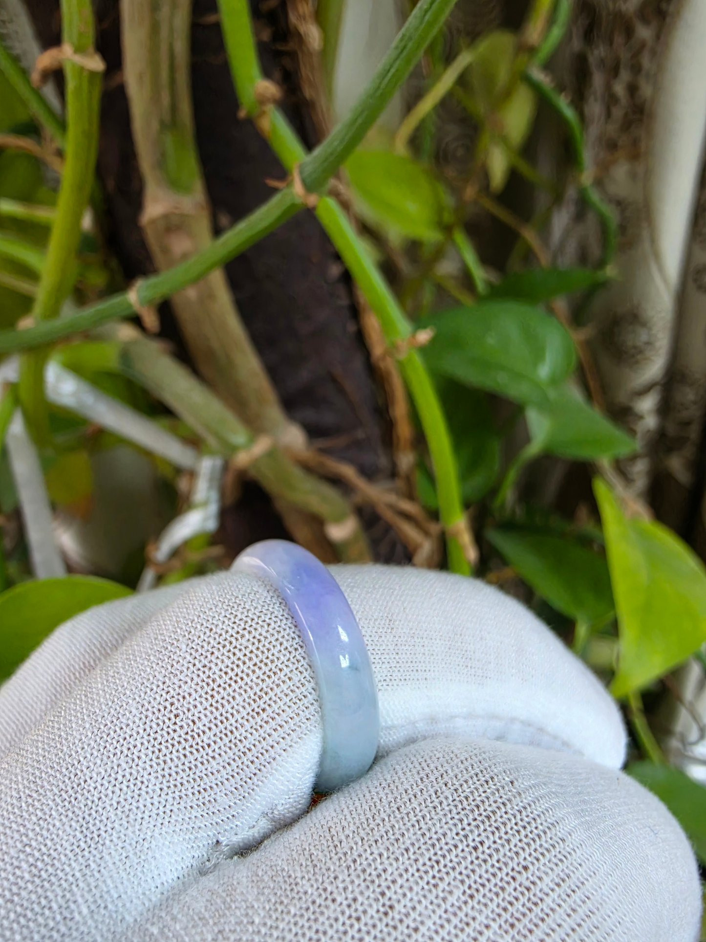 Burmese Lavender and Green A-Jade Infinity Band Ring - Size US 9.5 - V12