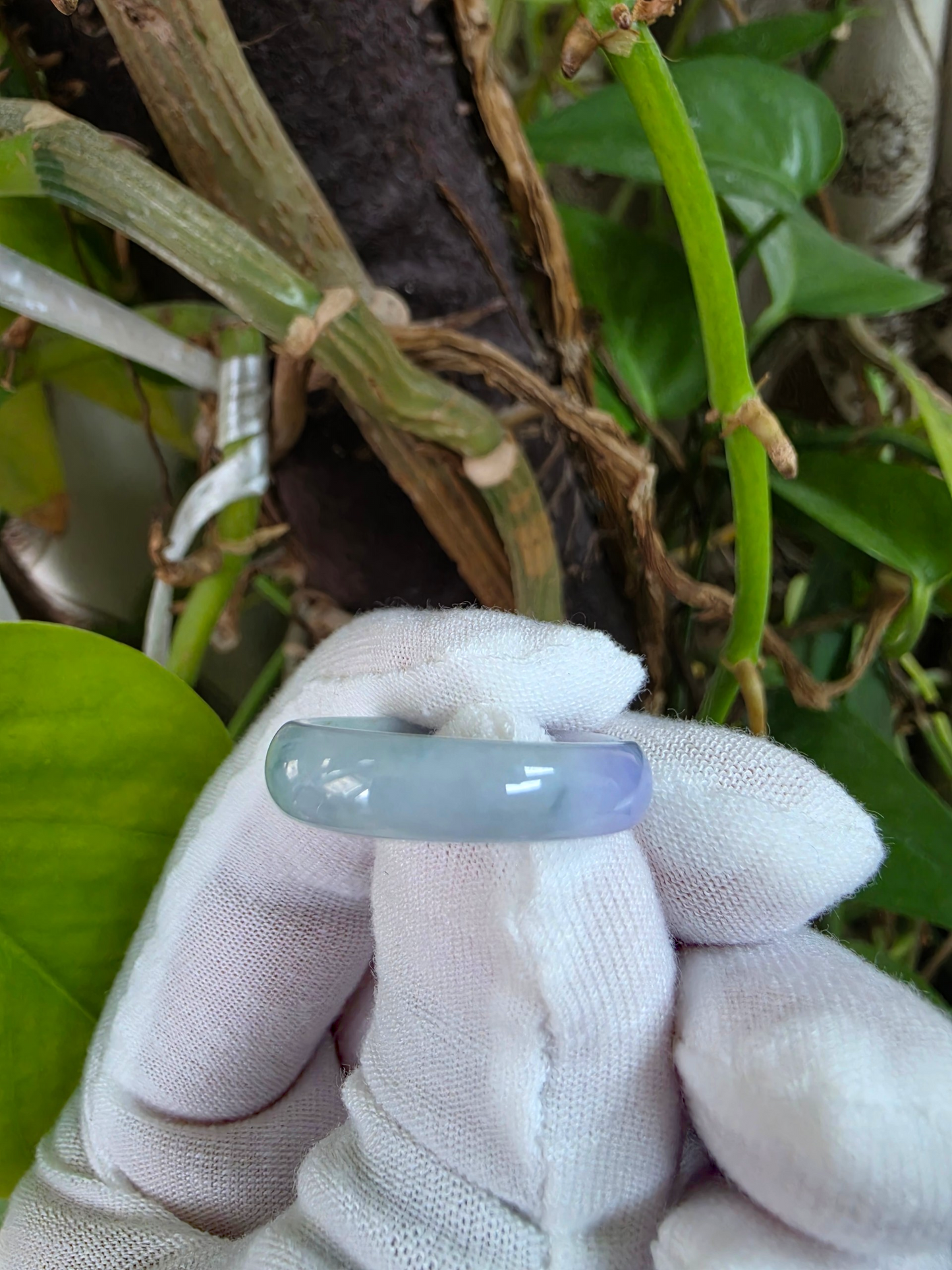 Burmese Lavender and Green A-Jade Infinity Band Ring - Size US 9.5 - V12