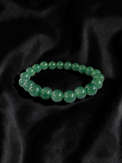 Certified Japanese Intense Icy Green Burmese A-Jade Beaded Bracelet (MADE IN JAPAN) (9.50 mm Each x 21 beads) 05059
