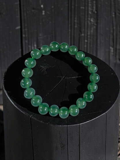 Certified Japanese Intense Icy Green Burmese A-Jade Beaded Bracelet (MADE IN JAPAN) (9.50 mm Each x 21 beads) 05059