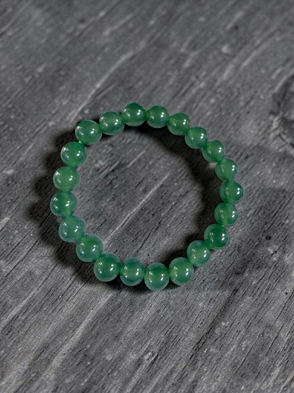 Certified Japanese Intense Icy Green Burmese A-Jade Beaded Bracelet (MADE IN JAPAN) (9.50 mm Each x 21 beads) 05059